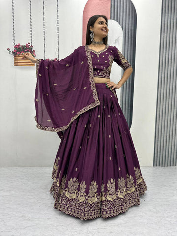Festival-Ready Chinon Silk Lehenga Choli with Thread Embroidery Work