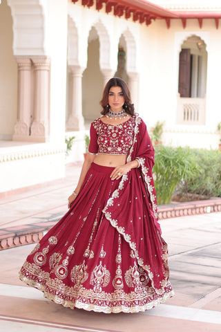 Maroon Color Vichitra Silk With Heavy Sequins & Thread Embroidered work Lehenga Choli