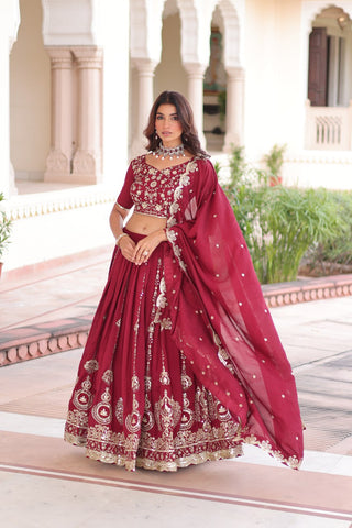 Maroon Color Vichitra Silk With Heavy Sequins & Thread Embroidered work Lehenga Choli