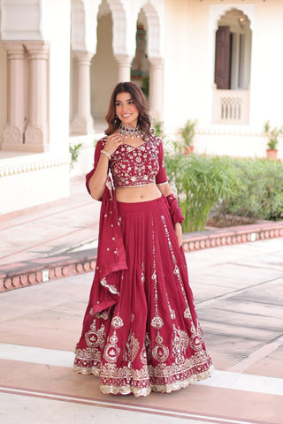 Maroon Color Vichitra Silk With Heavy Sequins & Thread Embroidered work Lehenga Choli