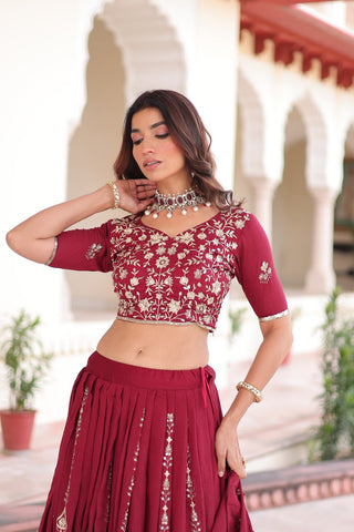 Maroon Color Vichitra Silk With Heavy Sequins & Thread Embroidered work Lehenga Choli
