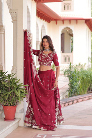Maroon Color Vichitra Silk With Heavy Sequins & Thread Embroidered work Lehenga Choli