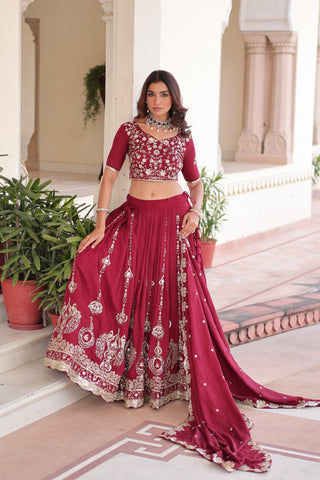 Maroon Color Vichitra Silk With Heavy Sequins & Thread Embroidered work Lehenga Choli