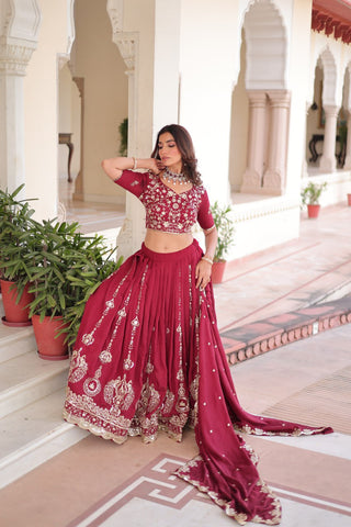 Maroon Color Vichitra Silk With Heavy Sequins & Thread Embroidered work Lehenga Choli
