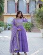 Lavender Color Star Georgette Fabrics and Designer Embroidered Dupatta With Attractive Lace Border