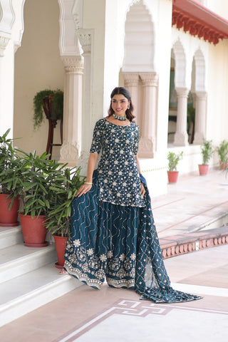Premium Sequin Embroidered Georgette Sharara with Dupatta