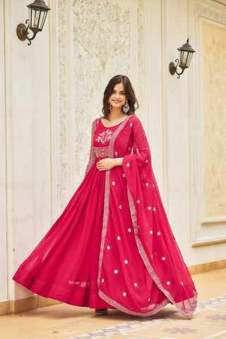 Faux Georgette Ready to Wear Embroidered Gown With Dupatta