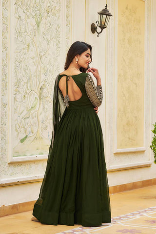 Faux Georgette Ready to Wear Embroidered Gown With Dupatta