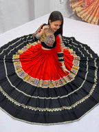 Festive Orange Cotton Print Mirror Lehenga Choli Set | Tulip Designer