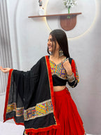 Festive Orange Cotton Print Mirror Lehenga Choli Set | Tulip Designer