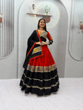 Festive Orange Cotton Print Mirror Lehenga Choli Set | Tulip Designer