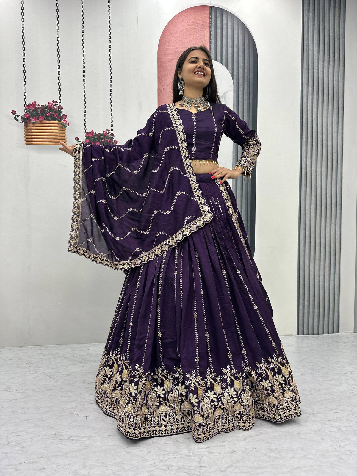 Vichitra Silk Heavy Embroidered Lehenga choli With Dupatta