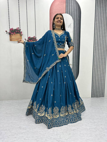Festival-Ready Chinon Silk Lehenga Choli with Thread Embroidery Work
