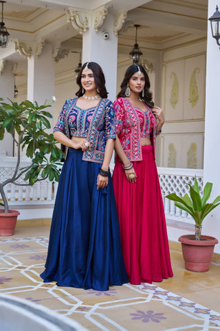 Premium Festival Vichitra Embroidered Lehenga Choli with Koti