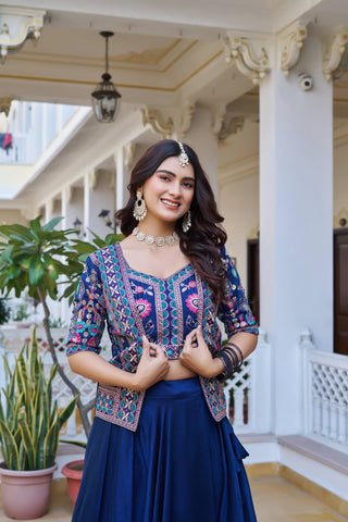 Premium Festival Vichitra Embroidered Lehenga Choli with Koti