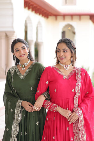 Premium Vichitra Silk Designer Gown And Dupatta Set