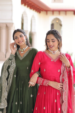 Premium Vichitra Silk Designer Gown And Dupatta Set