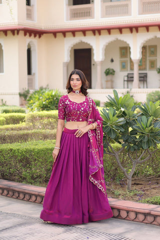 Purple Fendi Silk Embroidered Lehenga Choli with Dupatta