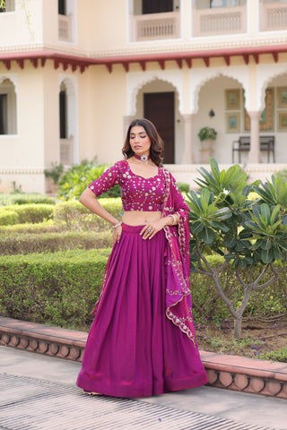 Purple Fendi Silk Embroidered Lehenga Choli with Dupatta