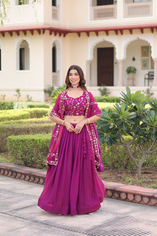 Purple Fendi Silk Embroidered Lehenga Choli with Dupatta