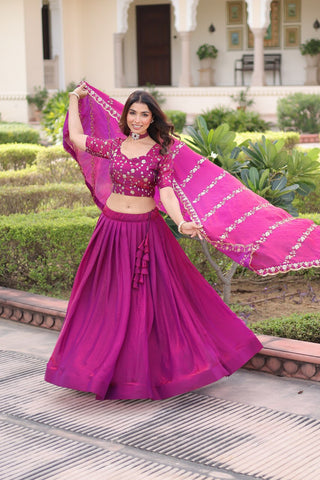 Purple Fendi Silk Embroidered Lehenga Choli with Dupatta