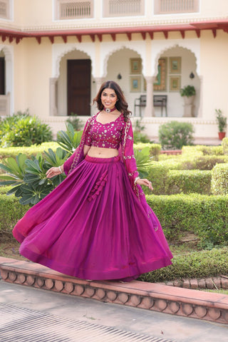 Purple Fendi Silk Embroidered Lehenga Choli with Dupatta