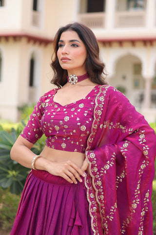 Purple Fendi Silk Embroidered Lehenga Choli with Dupatta
