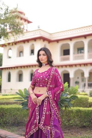 Purple Fendi Silk Embroidered Lehenga Choli with Dupatta