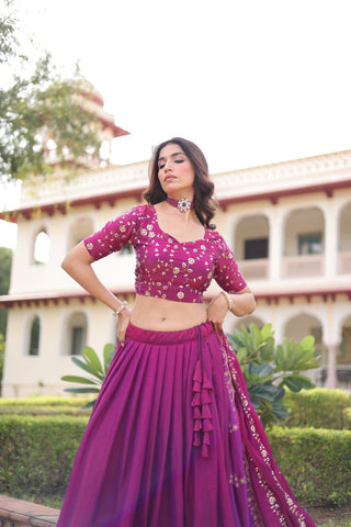 Purple Fendi Silk Embroidered Lehenga Choli with Dupatta