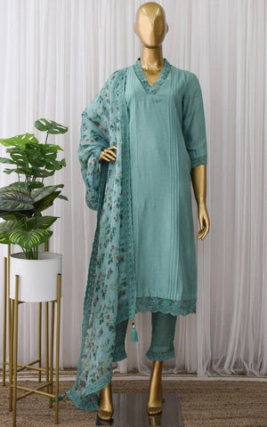 Beautiful kurta three piece set fancy cutwork lace detail on sleeves and necline with duppta set