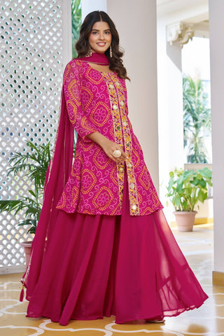 Elegant georgette badhni Embroidered Work Designer Kurti Plazzo Set