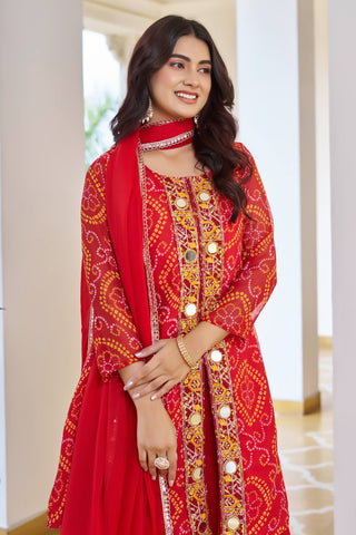 Elegant georgette badhni Embroidered Work Designer Kurti Plazzo Set