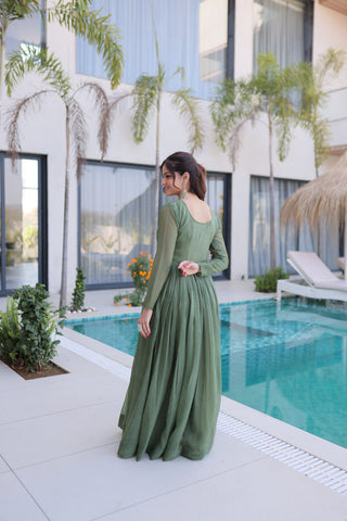 Stylish Silver Crunchy Fabric Beads Work Party Wear Gown Set