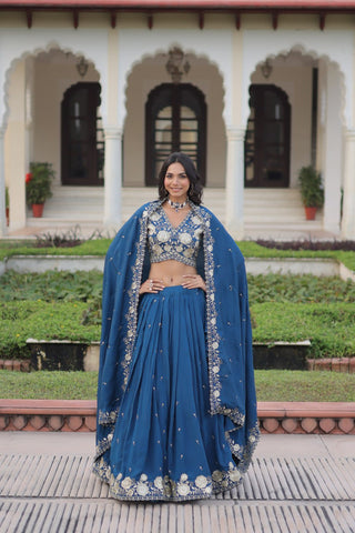 Royal Blue Elegant Vichitra Silk Lehenga Choli Set With Dupatta