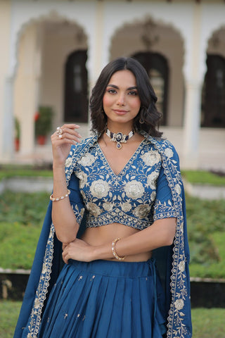 Royal Blue Elegant Vichitra Silk Lehenga Choli Set With Dupatta