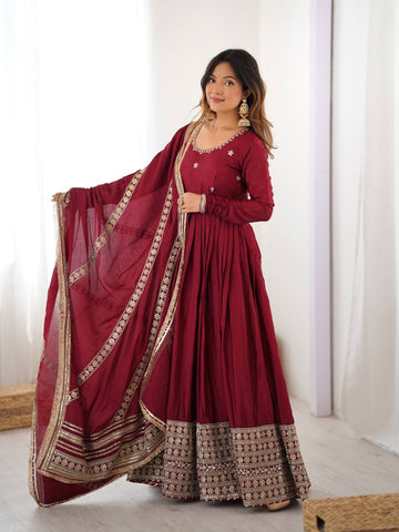 Pure Chinon Silk Thread with Sequence Work Women Gown Set