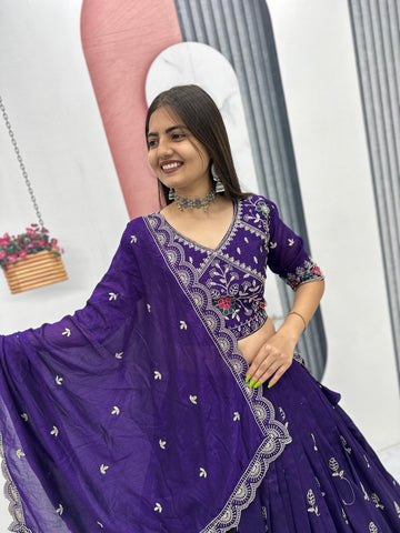 Heavy Embroidered Pure Blooming Vichitra Silk Lehenga Choli Set