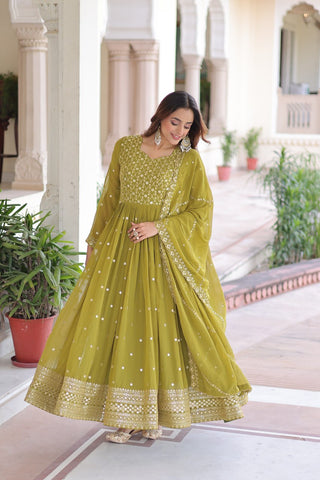 Elegant Sequins & Zari Embroidered Gown with Dupatta