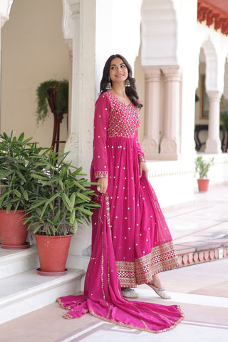 Elegant Sequins & Zari Embroidered Gown with Dupatta