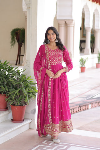 Elegant Sequins & Zari Embroidered Gown with Dupatta