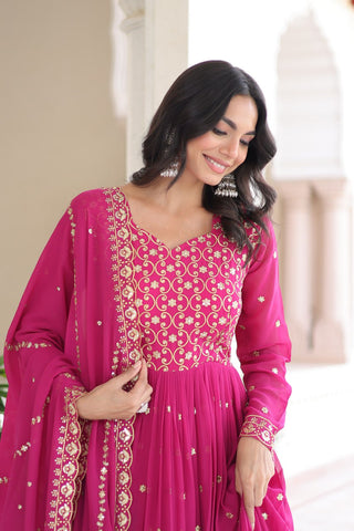 Elegant Sequins & Zari Embroidered Gown with Dupatta
