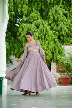 Vichitra Silk Gown with Rich Sequins, Multi-Thread & Zari Embroidery