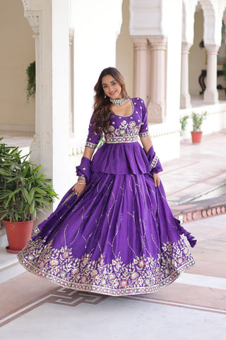 Designer Purple Embroidered Lehenga Choli Set with Dupatta For Women