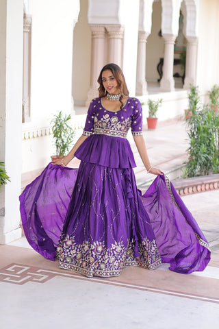 Designer Purple Embroidered Lehenga Choli Set with Dupatta For Women