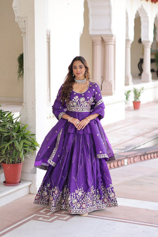 Designer Purple Embroidered Lehenga Choli Set with Dupatta For Women