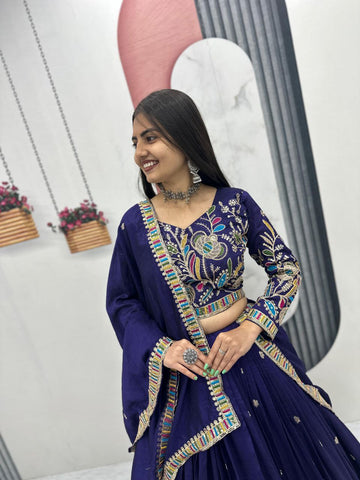 Heavy Embroidery Pure Vichitra Silk Festival Lehenga Choli