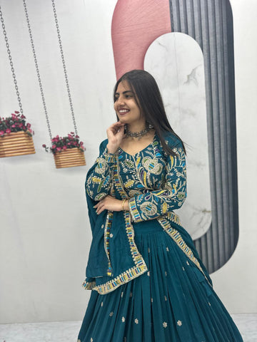 Heavy Embroidery Pure Vichitra Silk Festival Lehenga Choli