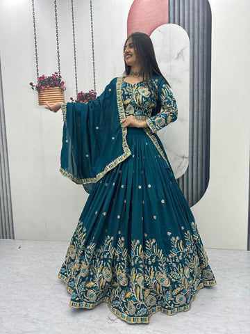 Heavy Embroidery Pure Vichitra Silk Festival Lehenga Choli