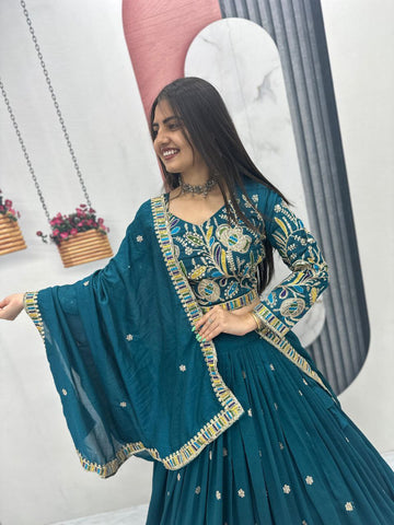 Heavy Embroidery Pure Vichitra Silk Festival Lehenga Choli