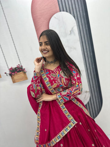 Heavy Embroidery Pure Vichitra Silk Festival Lehenga Choli